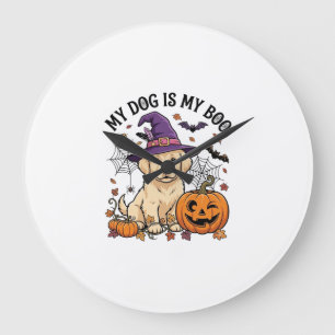Reloj Redondo Grande Perro Es Boo Halloween Bruja Cachorro Calabaza_1