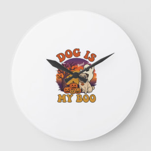 Reloj Redondo Grande Perro Es Boo Halloween Pug Fantasma Calabazas_1