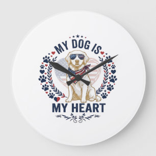 Reloj Redondo Grande Perro Es Corazón Bandera Americana Gafas de sol_1