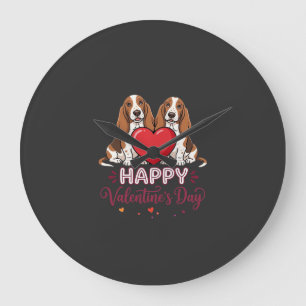 Reloj Redondo Grande Perro Floral de San Valentín Basset Hound
