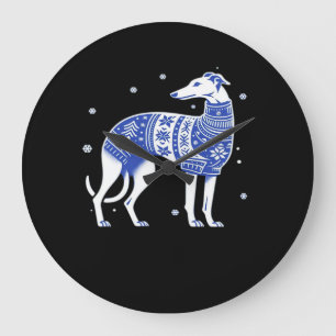 Reloj Redondo Grande Perro Galgo de Navidad con una espantosa sudadera