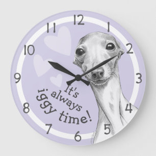 Reloj Redondo Grande Perro Galgo Italiano Boceto Divertido y Lindo Tiem