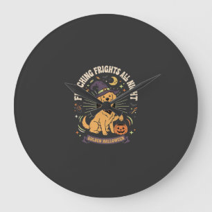 Reloj Redondo Grande Perro Golden Retriever Calabaza Travesuras Hallowe