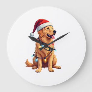 Reloj Redondo Grande Perro Golden Retriever Santa Navidad Xmas Luces (