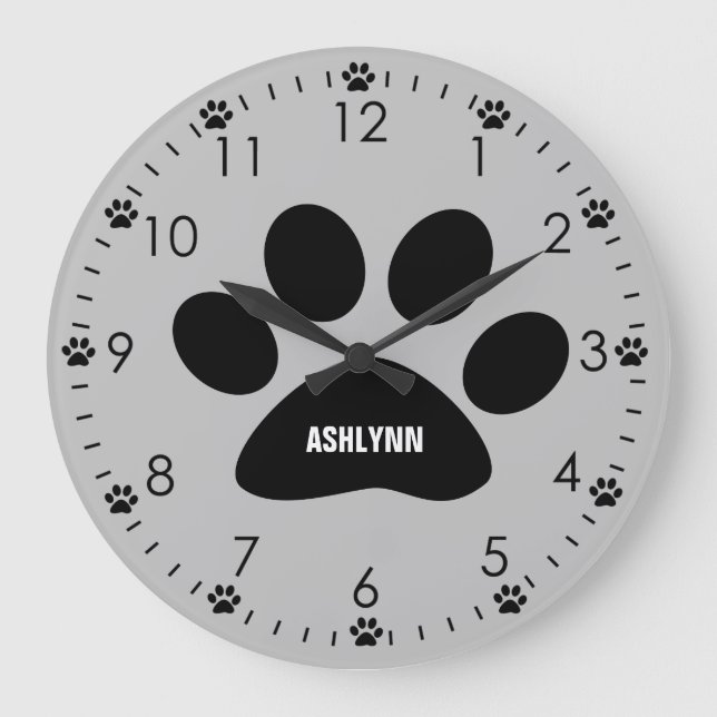 Reloj Redondo Grande Perro gris personalizado (Anverso)