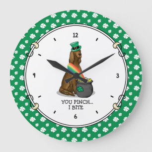 Reloj Redondo Grande Perro irlandés del Día de San Patricio (rojo 1) Gr