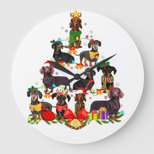 Reloj Redondo Grande Perro Lover Regalos Dachshund Árboles Navidades Lu (Anverso)