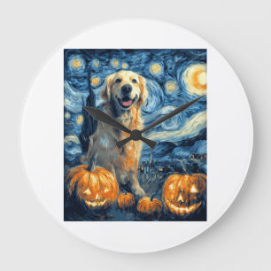 Reloj Redondo Grande Perro Madre Van Retriever Dorado Calabaza Noche Es