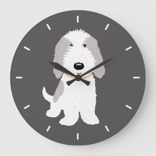 Reloj Redondo Grande Perro Mascota Gris y Personalizado Blanco de PBGV