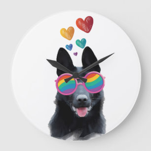Reloj Redondo Grande Perro pastor alemán con corazones Día de San Valen
