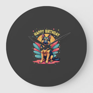 Reloj Redondo Grande Perro Pastor Alemán Feliz Cumpleaños Fiesta Shep C