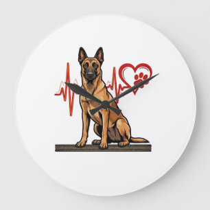 Reloj Redondo Grande Perro pastor belga latido de corazón pata corazón