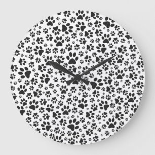 Reloj Redondo Grande Perro Paws Black and White Polka Dot