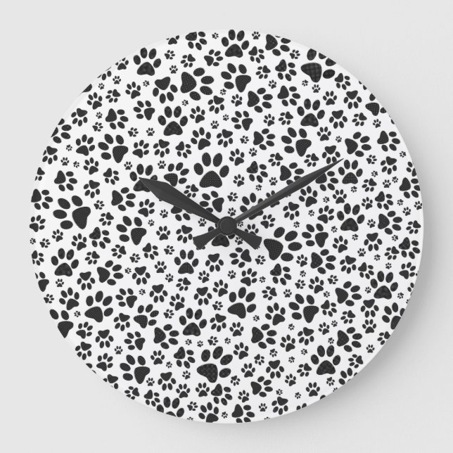Reloj Redondo Grande Perro Paws Black and White Polka Dot (Anverso)