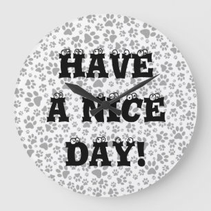 Reloj Redondo Grande Perro Paws Black and White Polka Dot Large Clock