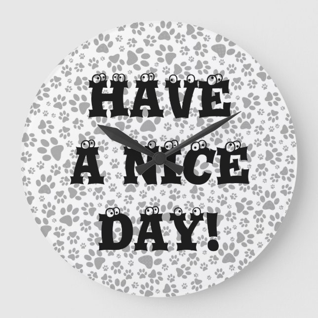 Reloj Redondo Grande Perro Paws Black and White Polka Dot Large Clock (Anverso)