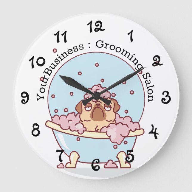 Reloj Redondo Grande Perro personalizado que crece salon pug en baño (Anverso)