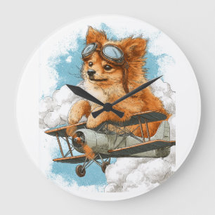 Reloj Redondo Grande Perro Pomerania Piloto � As Volador