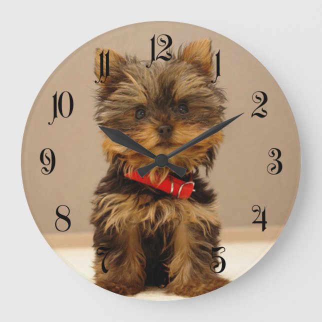 Reloj Redondo Grande Perro porcino de Yorkshire Terrier (Anverso)