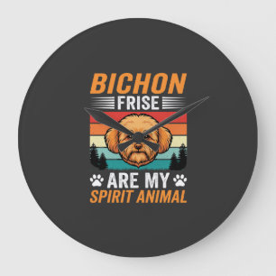 Reloj Redondo Grande Perro retro espíritu animal Bichon Frise