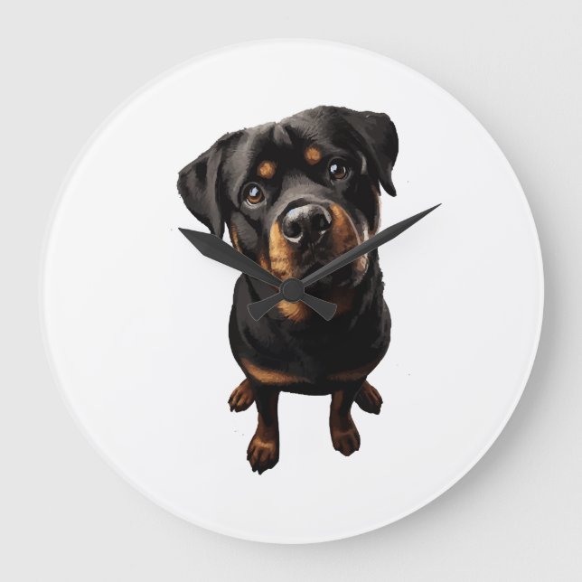 Reloj Redondo Grande perro rottweiler (Anverso)