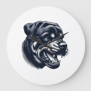 Reloj Redondo Grande Perro Rottweiler Enojado Arte de Perro Guardián Au