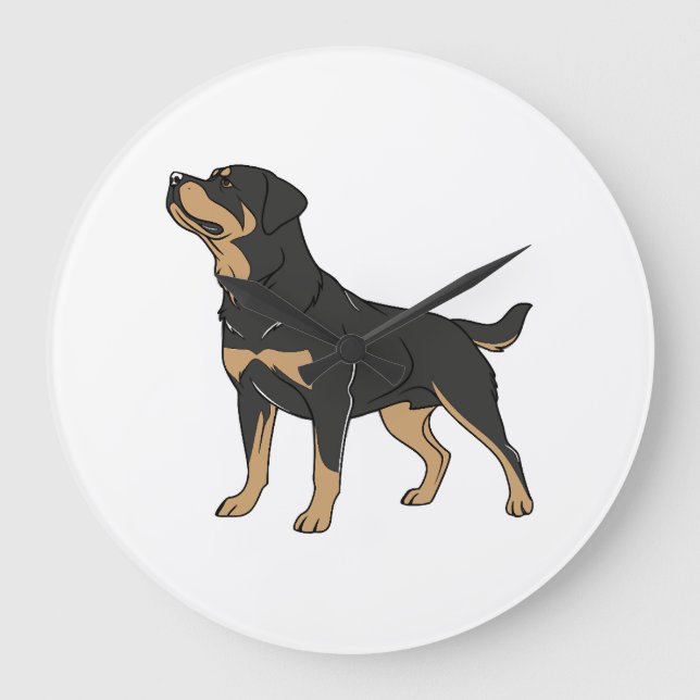 Reloj Redondo Grande Perro Rottweiler, Perro Rottweiler de pie (Anverso)
