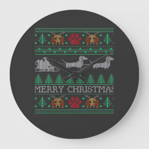 Reloj Redondo Grande Perro salchicha Dachshund feo de Navidad Chr