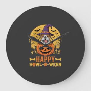 Reloj Redondo Grande Perro salchicha divertido Halloween feliz Howl-O-W