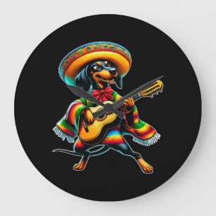 Reloj Redondo Grande Perro salchicha mariachi de guitarra Cinco de Mayo