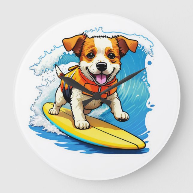 Reloj Redondo Grande Perro Surfista (Anverso)
