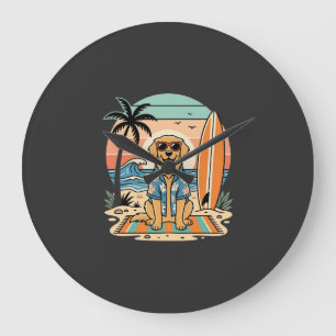 Reloj Redondo Grande Perro Surfista Playa Retro Verano