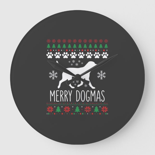 Reloj Redondo Grande Perro Vector de Navidad de Dogmas Alegres (Anverso)