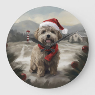 Reloj Redondo Grande Perro Yorkipoo en Navidades de nieve