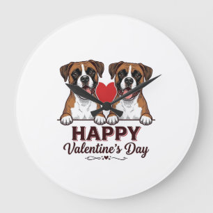 Reloj Redondo Grande Perros Boxer Feliz Día de San Valentín Vintage