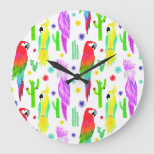 Reloj Redondo Grande Perros coloridos, patrón dibujado a mano.