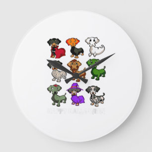 Reloj Redondo Grande Perros Dachshund Halloween Feliz Halloween