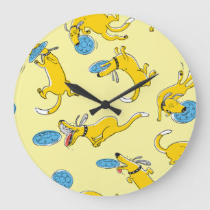 Reloj Redondo Grande Perros de actividad: patrón deportivo de frisbee