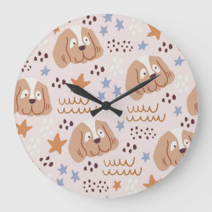 Reloj Redondo Grande Perros, estrellas, líneas: sin costuras