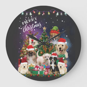 Reloj Redondo Grande Perros Feliz Navidad Luz