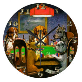 Reloj Redondo Grande Perros jugando al póquer