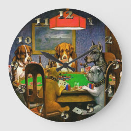 Reloj Redondo Grande Perros jugando al póquer