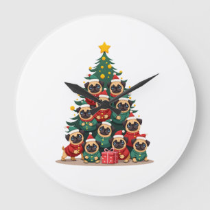 Reloj Redondo Grande Perros Pug árbol de Navidad Navidades lindas (2)