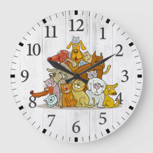 Reloj Redondo Grande Perros y gatos lindos