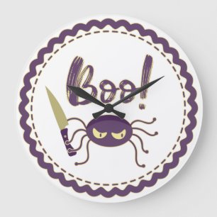 Reloj Redondo Grande Personaje de araña divertida de Halloween con cuch
