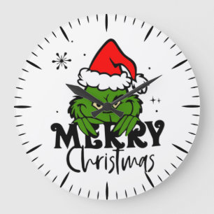 Reloj Redondo Grande Personaje verde gruñón con sombrero de Santa