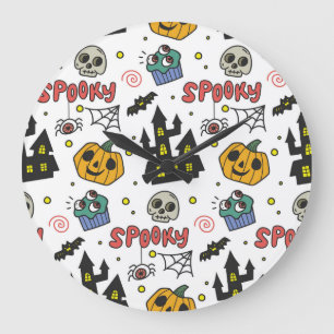 Reloj Redondo Grande Personajes de Halloween: Espectacular patrón sin f