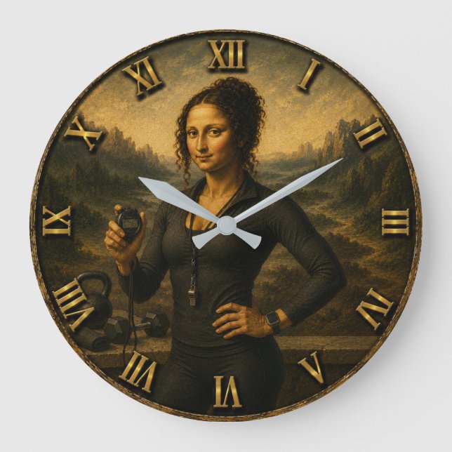 Reloj Redondo Grande Personal Trainer Funny Mona Lisa Coach Gift  (Anverso)