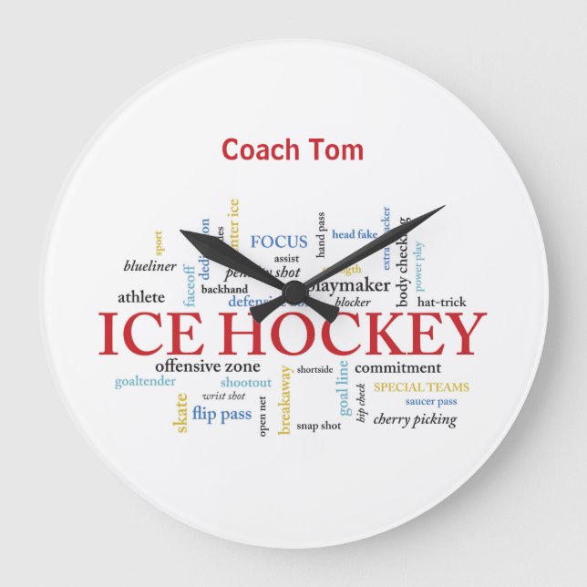 Reloj Redondo Grande Personalice, entrenador de hockey sobre hielo grac (Anverso)