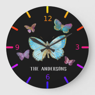 Reloj Redondo Grande Personalice sus propias mariposas coloridas:
